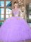 Scoop Lavender Cap Sleeves Tulle Zipper Sweet 16 Dresses for Military Ball and Sweet 16 and Quinceanera