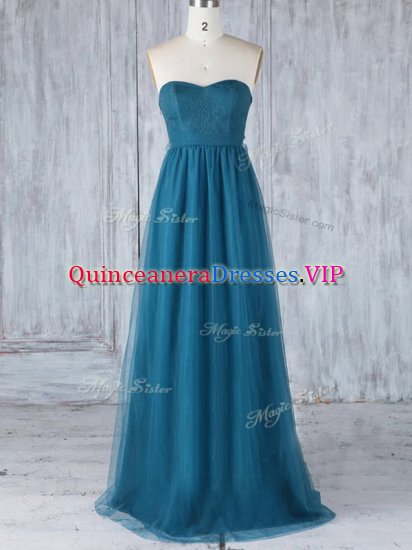 Suitable Sleeveless Floor Length Appliques Side Zipper Damas Dress with Teal - Click Image to Close