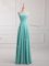 Aqua Blue Chiffon Lace Up Vestidos de Damas Sleeveless Floor Length Ruching