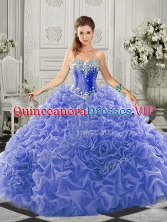 Ball Gowns Sleeveless Blue Vestidos de Quinceanera Court Train Lace Up