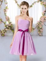 Cute Lavender Chiffon Lace Up Sweetheart Sleeveless Mini Length Vestidos de Damas Belt