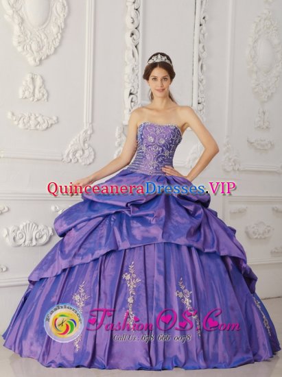 Dyersburg Tennessee/TN Custom Made Elegant Purple Embroidery and Beading Floor-length Quinceanera Dress With Pick-ups Taffeta - Click Image to Close