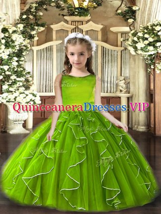 Olive Green Sleeveless Ruffles Floor Length Girls Pageant Dresses