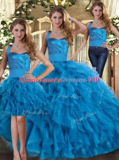 Decent Blue Halter Top Lace Up Ruffles Quinceanera Dresses Sleeveless - Click Image to Close