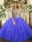 Exquisite Ball Gowns Ball Gown Prom Dress Blue Off The Shoulder Tulle and Sequined Sleeveless Floor Length Lace Up