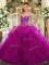 Sweetheart Sleeveless Quinceanera Dresses Floor Length Beading and Ruffles Fuchsia Tulle