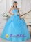 Fashionable Aqua Blue Quinceanera Dress With Strapless Neckline Flowers Decorate On Organza In Hervey Bay QLD