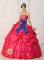 Homer Alaska/AK Coral Red Strapless For Quinceanera Dress With Beading Appliques and blue Bowknot