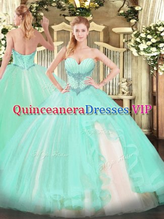 Fashion Sweetheart Sleeveless Lace Up Quinceanera Gowns Apple Green Tulle