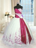 Sleeveless Lace Up Floor Length Embroidery and Sashes ribbons Sweet 16 Dress