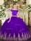 Nice Floor Length Two Pieces Short Sleeves Purple 15th Birthday Dress Zipper