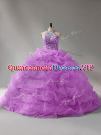 Lilac Quinceanera Gowns Organza Court Train Sleeveless Beading and Pick Ups