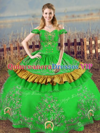 Free and Easy Green Sleeveless Floor Length Embroidery Lace Up Quinceanera Dresses