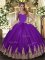 Fine Purple Halter Top Lace Up Appliques Quinceanera Dresses Sleeveless