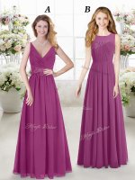 Dazzling Sleeveless Chiffon Floor Length Zipper Vestidos de Damas in Fuchsia with Ruching