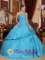 Grapevine TX Romantic Teal Beading Strapless Taffeta and Pick-ups Christmas Party dress