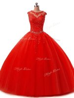 Hot Selling Ball Gowns Sweet 16 Quinceanera Dress Red Scoop Tulle Sleeveless Floor Length Lace Up(SKU SWQD248-12BIZ)