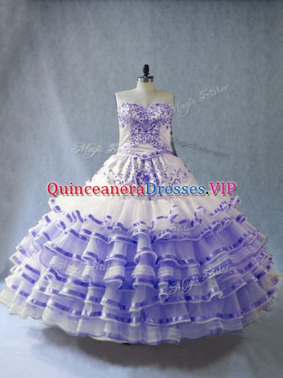 Lavender Sleeveless Floor Length Embroidery and Ruffled Layers Lace Up 15th Birthday Dress - Click Image to Close