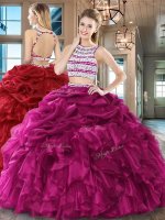 Scoop Sleeveless Backless Floor Length Beading and Ruffles and Pick Ups Quinceanera Gown