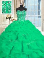 Elegant Sleeveless Brush Train Lace Up With Train Beading and Ruffles Ball Gown Prom Dress