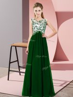 Sleeveless Floor Length Beading and Appliques Zipper Quinceanera Court Dresses with Dark Green