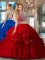 Romantic Scoop Red Sleeveless Floor Length Beading and Ruffles Backless Quinceanera Dress