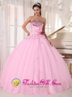 Burr Ridge Illinois/IL Lovely Pink Beaded Decorate Bust and Ruched Bodice Sweet 16 Taffeta and Tulle Dress With Hand Made Flowers