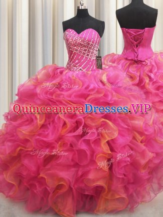 Floor Length Hot Pink Quinceanera Gown Sweetheart Sleeveless Lace Up