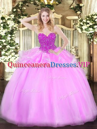 Gorgeous Baby Pink Organza Lace Up Quince Ball Gowns Sleeveless Floor Length Beading