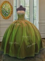 Floor Length Lace Up Military Ball Dresses Olive Green for Military Ball and Sweet 16 and Quinceanera with Sequins