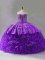 Beautiful Sweetheart Sleeveless Brush Train Lace Up Sweet 16 Dresses Purple Fabric With Rolling Flowers