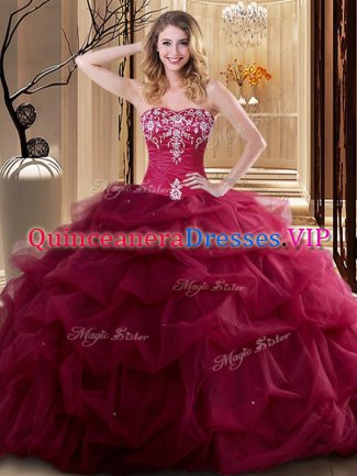 Sleeveless Embroidery and Ruffles Lace Up Quinceanera Gown