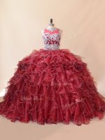 Red Zipper Scoop Beading and Lace and Appliques Quinceanera Dresses Organza Sleeveless Brush Train(SKU PSSW1132BIZ)