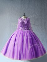 Lavender Long Sleeves Tulle Lace Up 15th Birthday Dress for Sweet 16 and Quinceanera