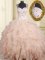 Straps Cap Sleeves Vestidos de Quinceanera Floor Length Beading and Ruffles Pink Organza