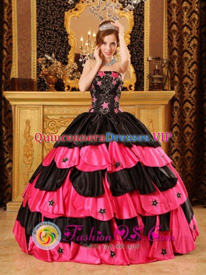 Inexpensive Stars Decorate Style Black and Hot Pink Strapless Taffeta Ball Gown For Quinceanera Dress In Lisburn Antrim - Click Image to Close