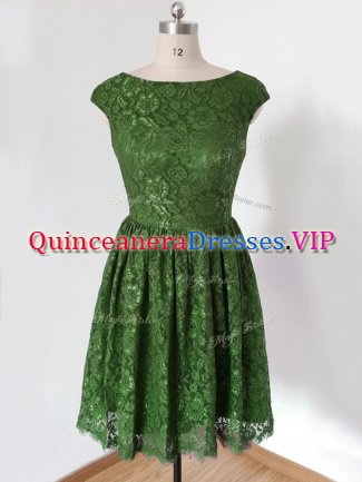 Affordable Olive Green Scoop Lace Up Lace Quinceanera Dama Dress Cap Sleeves