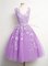 Lilac A-line Appliques Quinceanera Court of Honor Dress Lace Up Tulle Sleeveless Knee Length