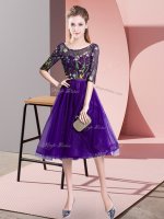 Knee Length Purple Dama Dress for Quinceanera Scoop Half Sleeves Lace Up(SKU BMT0383-3BIZ)