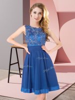 Colorful Blue Sleeveless Beading and Appliques Mini Length Vestidos de Damas