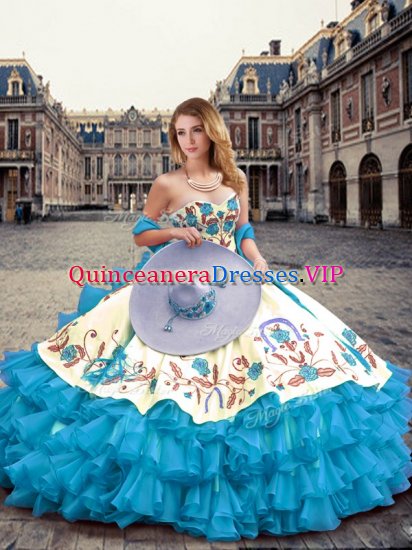 Discount Aqua Blue Sweetheart Lace Up Embroidery and Ruffled Layers Sweet 16 Quinceanera Dress Sleeveless - Click Image to Close