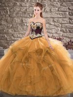 Unique Orange Sleeveless Floor Length Beading and Embroidery Lace Up Quinceanera Gowns