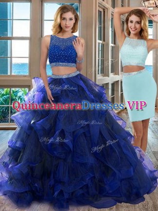 Floor Length Royal Blue Sweet 16 Dresses Scoop Sleeveless Backless