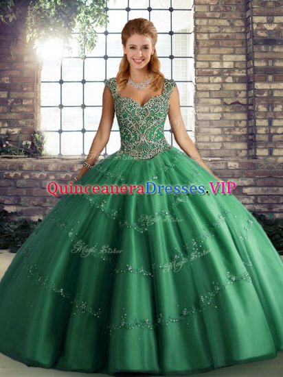 Beading and Appliques 15 Quinceanera Dress Green Lace Up Sleeveless Floor Length - Click Image to Close