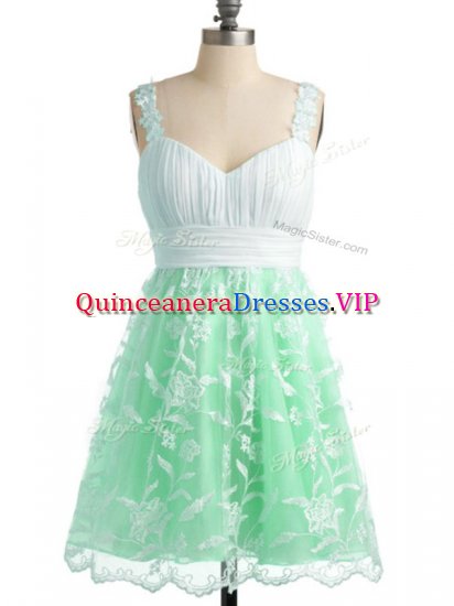 Apple Green Sleeveless Lace Knee Length Dama Dress for Quinceanera - Click Image to Close