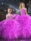 Fuchsia Organza Lace Up 15th Birthday Dress Sleeveless Floor Length Beading and Ruffles