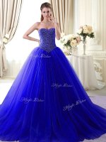 Sleeveless With Train Beading Lace Up 15 Quinceanera Dress with Royal Blue Brush Train(SKU YCQD0111-11BIZ)