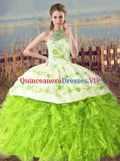 Excellent Lace Up Quinceanera Dress Embroidery and Ruffles Sleeveless Floor Length Court Train - Click Image to Close