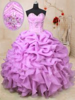 Lilac Sweetheart Neckline Beading and Ruffles and Pick Ups 15 Quinceanera Dress Sleeveless Lace Up