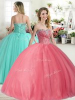 Fantastic Pink Sweetheart Neckline Beading Sweet 16 Dresses Sleeveless Lace Up